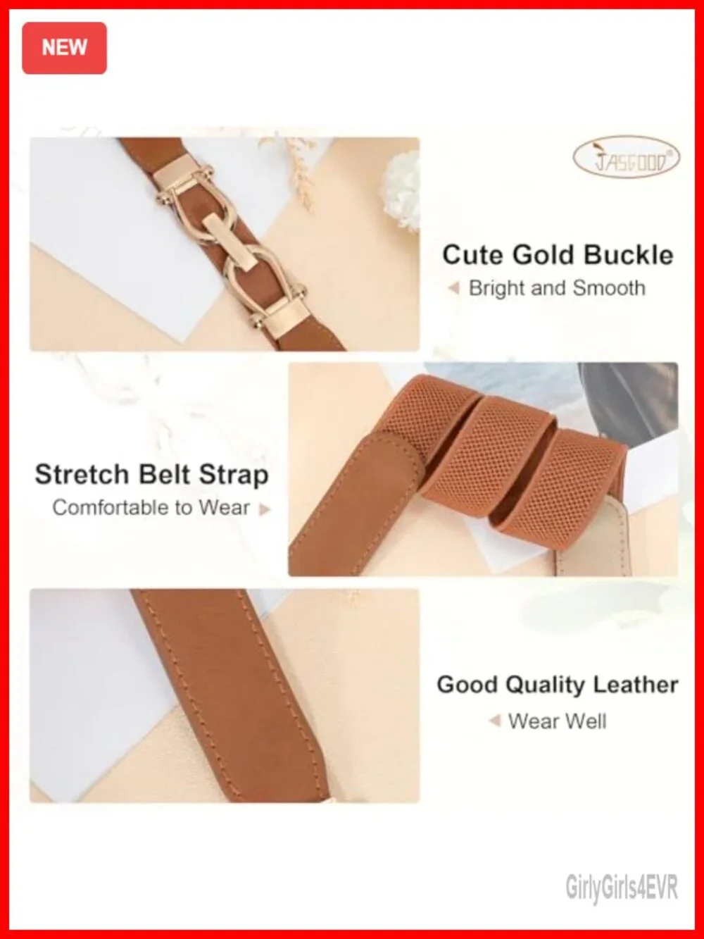 Stretchy Waist Belt with Gold Buckle for Women Skinny Elastic Belt